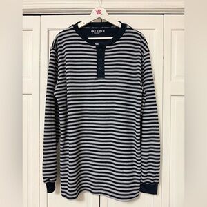 Studio Striped Henley Grunge Granola Waffle Knit Thermal Long Sleeve Shirt Large